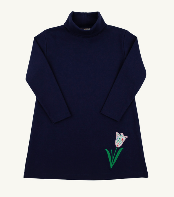 Tatum's Turtleneck Dress, Nantucket Navy with Tulip