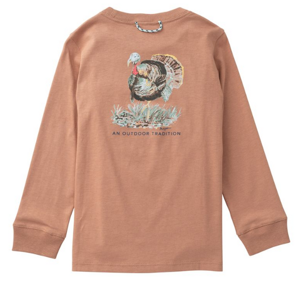 Kid's Long Sleeve Cotton Pocket Tshirt, Mocha Mousse
