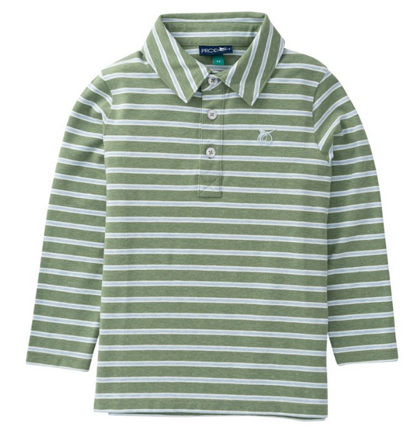 Boy's Long Sleeve Pro Performance Polo, Arona Camping Green Stripe