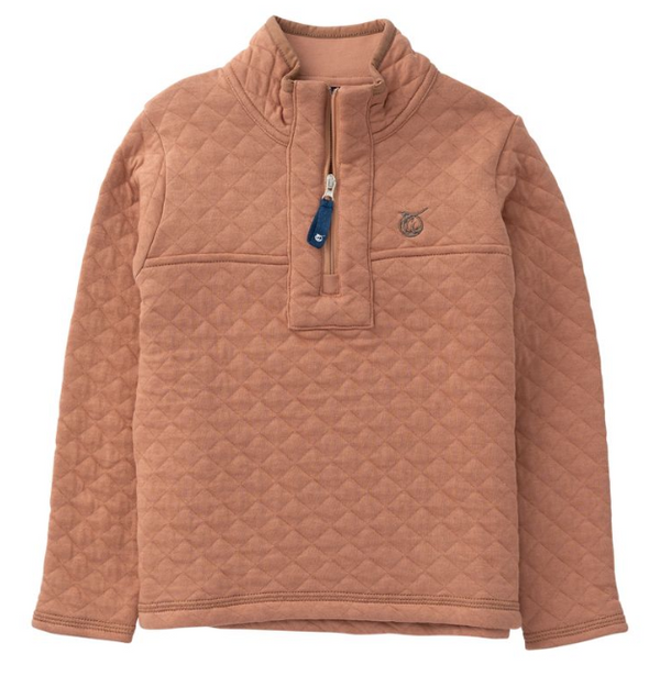 Boy's Quilted Zip Pullover, Mocha Mousse