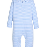 Light Blue Stripe Long Sleeve Polo Romper