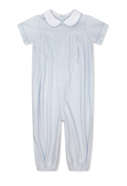 Precious Pleated Romper, Louisville Light Blue Ministripe