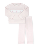 Lagniappe Play Set, Pensacola Pink Ministripe Knit with Ballet Slipper Embroidery