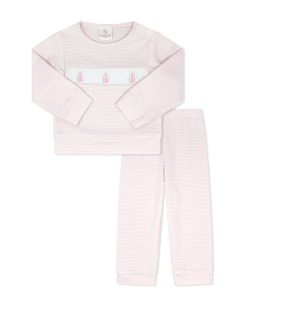 Lagniappe Play Set, Pensacola Pink Ministripe Knit with Ballet Slipper Embroidery