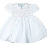 Smocked Rosebud Dress, White