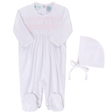 Baby Girl Smocked Bullion Romper with Bonnet