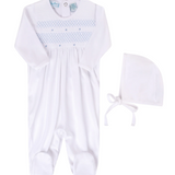 Baby Boy Smocked Bullion Romper with Bonnet