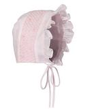 Girls Smocked Bonnet, White with Pink