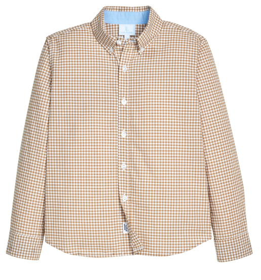 Button Down Shirt, Khaki Gingham