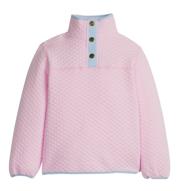 Classic Quilted Pullover, Light Pink with Light Blue