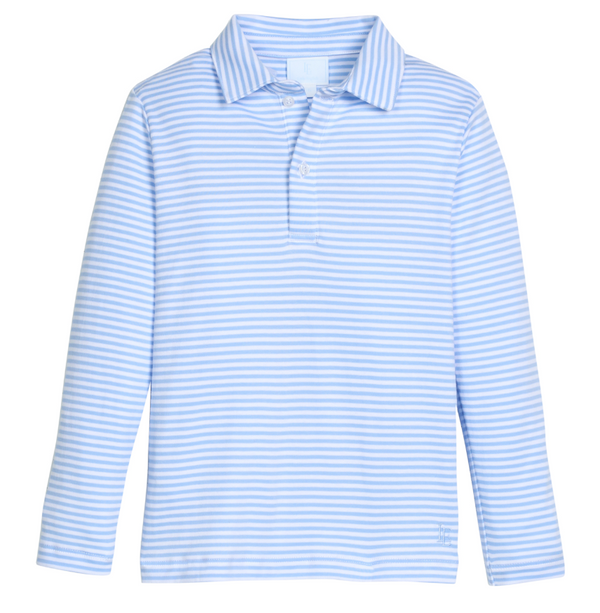 Long Sleeve Polo, Light Blue Stripe