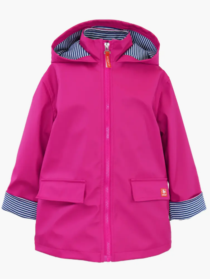 Hooded Zip Front Rain Coat, Deep Pink