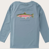 Boys' Pro Performance Long Sleeve T-shirt in Arona Blue with Rainbow Trout Art