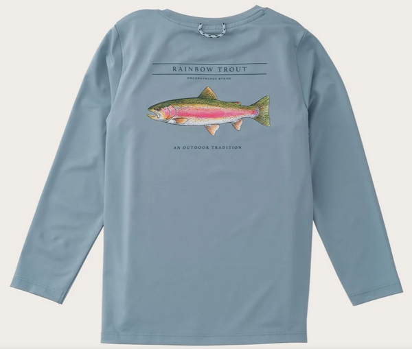 Boys' Pro Performance Long Sleeve T-shirt in Arona Blue with Rainbow Trout Art
