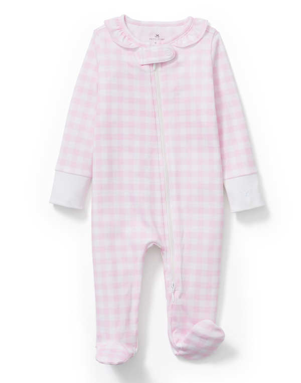Infant Girl Footie Romper in Pink Gingham