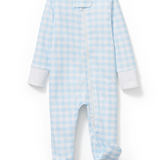 Infant Footie Romper in Light Blue Gingham