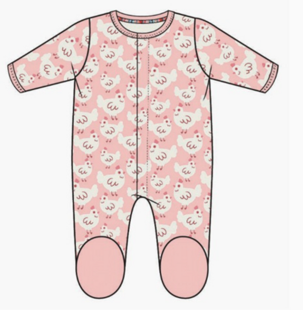 Organic Cotton Footie Pink Chicken