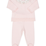 Rose Ruffle Collar Diamond Knit Set-Pink