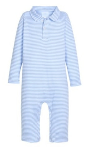 Light Blue Stripe Long Sleeve Polo Romper