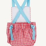 Sayre Sunsuit- Richmond Red Gingham with Belhaven Blue and Worth Avenue White