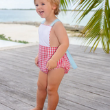 Sayre Sunsuit- Richmond Red Gingham with Belhaven Blue and Worth Avenue White