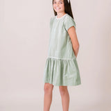 Delilah Dropwaist Dress - Leyland Green Velvet, Winter White Velvet