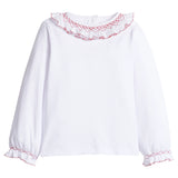 Smocked Madeline Blouse - White with Red