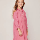 Girl's Flannel Victoria Nightgown in Red Mini Gingham