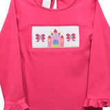 Castle Smocked Fuchsia Knit Ruffle Long Sleeve