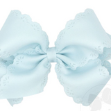 Small King Grosgrain Bow with Eyelet Flower Embossed Edges, Blue Vapor