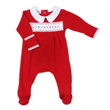 Clara and Caden Red Boy Smocked Footie