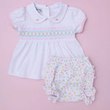 Clara's Classics Smocked Collared Ruffle Diaper Cover Set- Pink