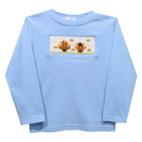 Thanksgiving Turkey Smocked Light Blue Knit Long Sleeve