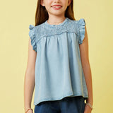 Hayden Ruffle Detailed Smocked Denim Tencel Tank