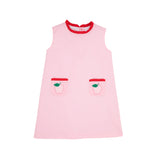 Lizzie's Luxe Leisure Dress Pier Party Pink with Richmond Red & Pier Party Pink Mini Gingham Apple Applique