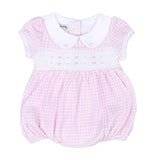 Mini Checks Smocked Short Sleeve Bubble Pink