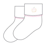 Vintage Pumpkin Picking Pink Embroidered Socks