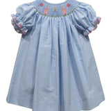 Vive La Fete Princess Smocked Light Blue Check Short Sleeve