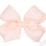 Small King Grosgrain Bow with Eyelet Flower Embossed Edges, Side Show Rose