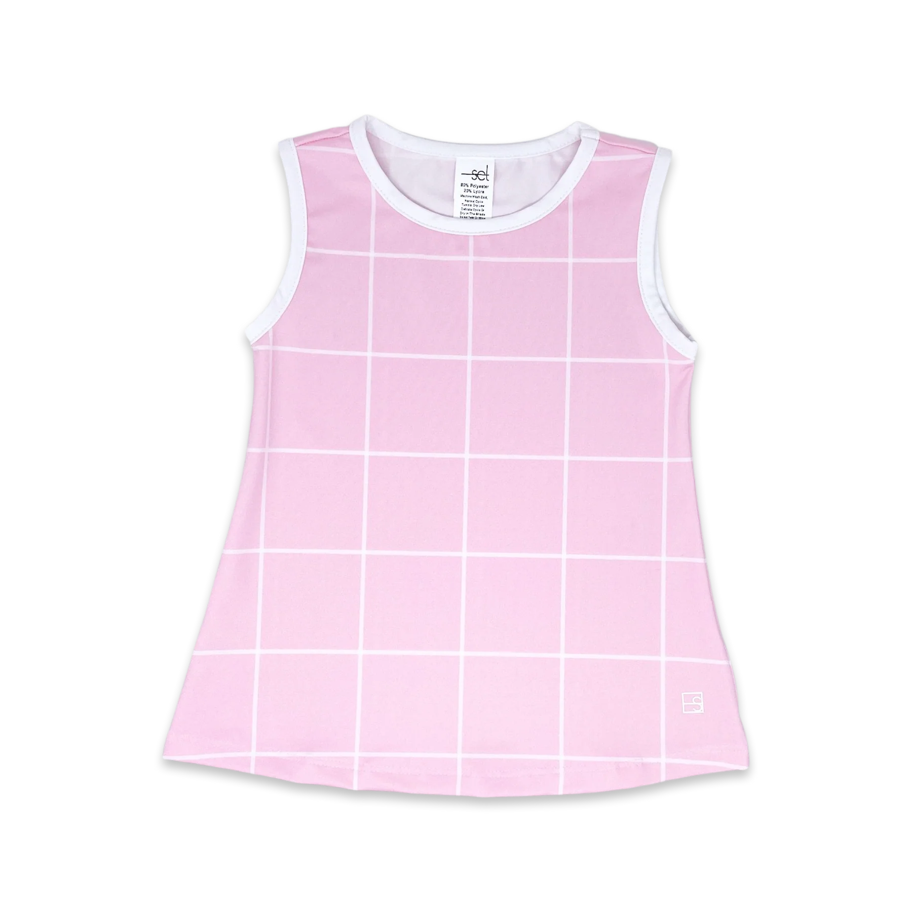 Set Athleisure Tori Tank- Pink Windowpane, Pure Coconut